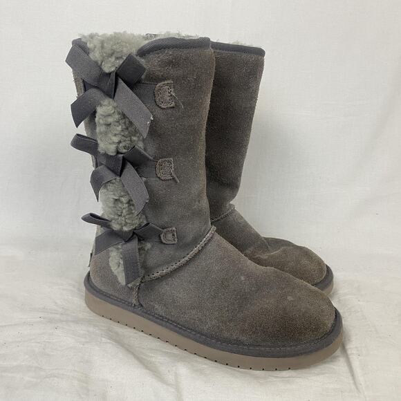 Koolaburra by UGG Boots Womens 7 Gray Suede Victoria Tall Bow 1015875 Sherpa - Picture 1 of 14